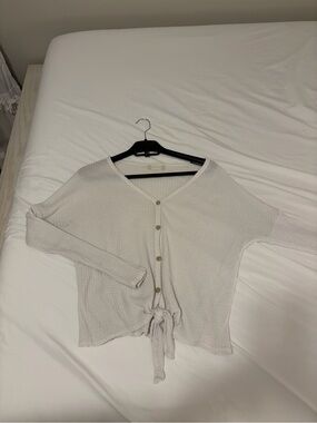 Altar'd State Cream Button-Front Tie-Waist Knit Top